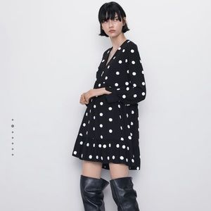 Embroidered Polka Dot Long Sleeve Dress